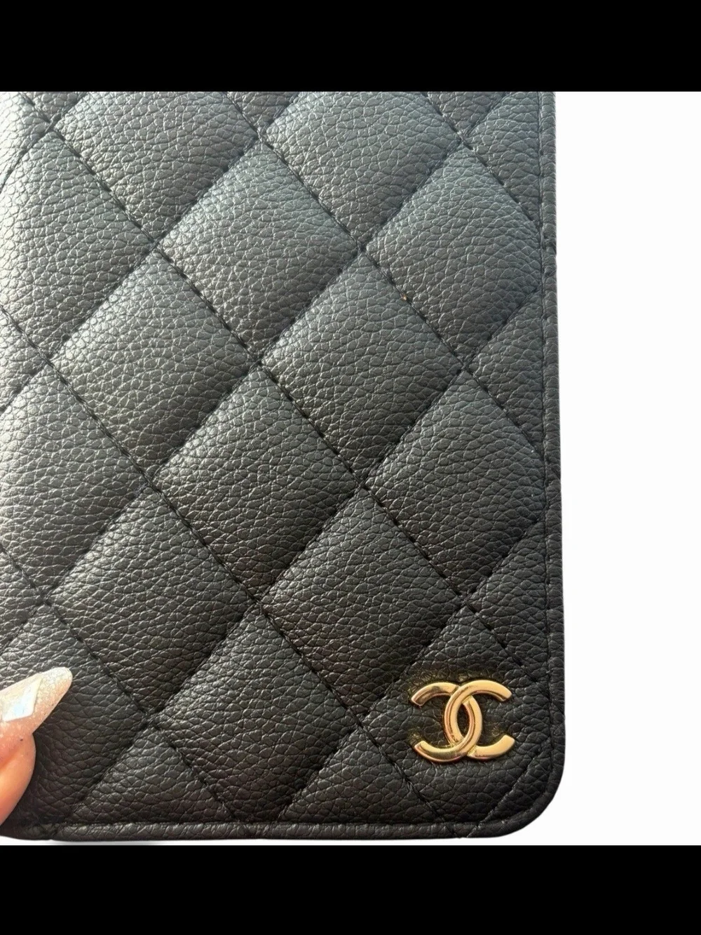Beaute Black Quilted Wallet Or Passport with Gold Accent